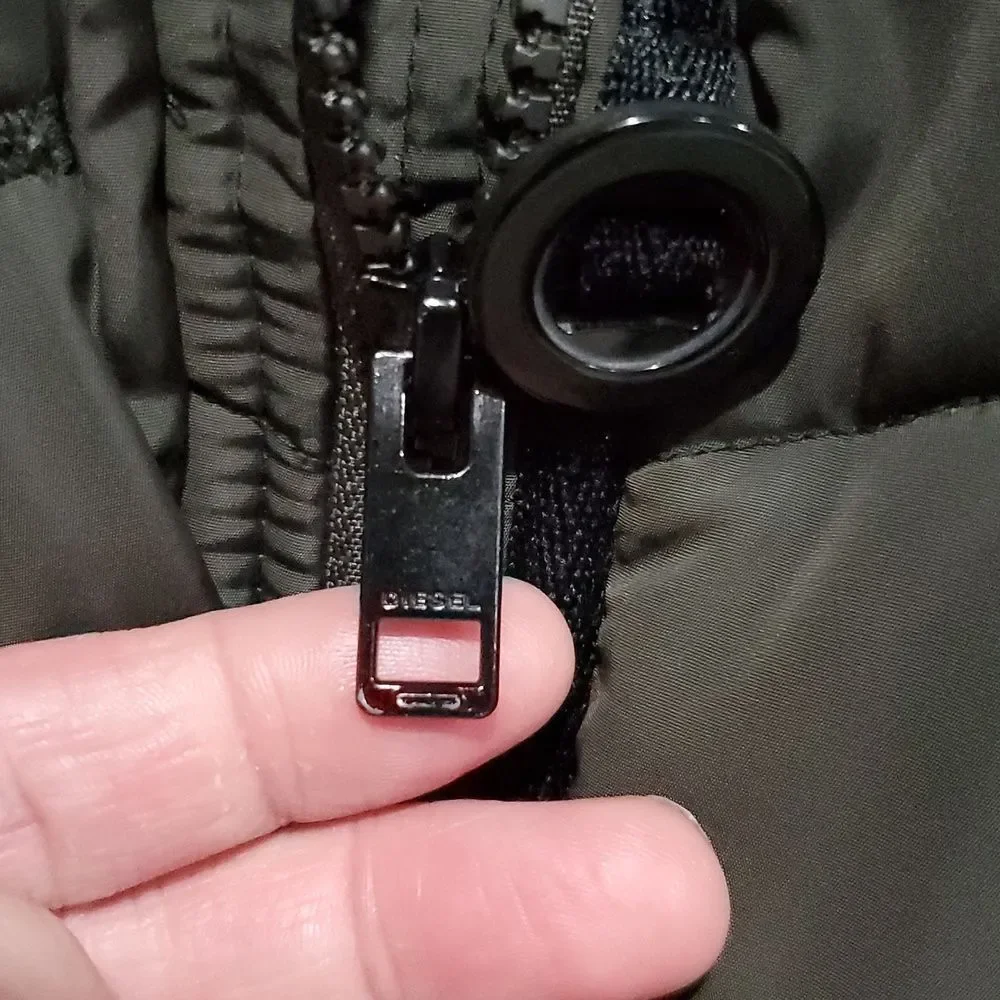 Diesel Olive Green Puffer Parka Jacket with Faux Fur Hood Kids Size 12
